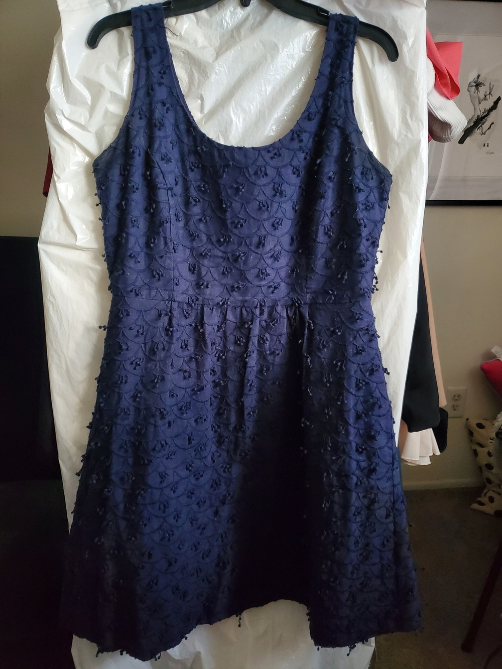Vineyard Vines Navy Textured Scalloped Scoop Neck Dress